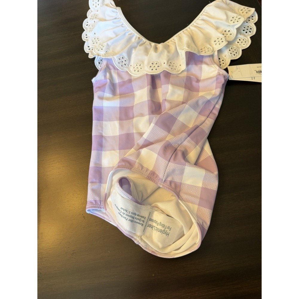 : Janie and Jack NWT Girls Easter Gingham Ruffle Swimsuit Purple White Size 12 - Picture 4 of 4